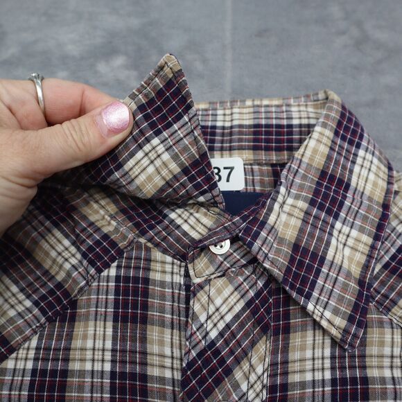 Wrangler Shirt Mens Medium Blue Red Plaid Pearl Snap Western Workwear Button Up - Picture 6 of 14